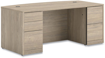 HON® 10500 Series™ Bow Front Double Pedestal Desk with Full-Height Pedestals 72" x 36" 29.5", Kingswood Walnut