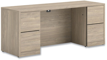 HON® 10500 Series™ Kneespace Credenza with Full-Height Pedestals 72" x 24" 29.5", Kingswood Walnut