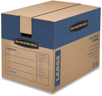 Bankers Box® SmoothMove™ Prime Moving & Storage Boxes Moving/Storage Hinged Lid, Regular Slotted Container (RSC), 18" x 24" Brown/Blue, 6/Carton