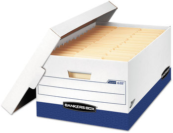 Bankers Box® PRESTO™ Heavy-Duty Storage Boxes Legal Files, 16" x 10.38", White/Blue, 12/Carton