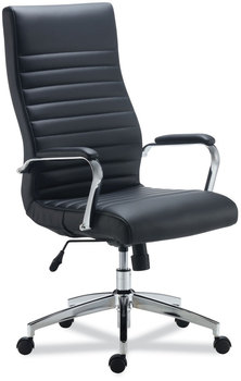 Alera® Eddleston Leather Manager Chair Supports Up to 275 lb, Black Seat/Back, Chrome Base