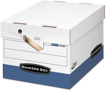Bankers Box® PRESTO™ Ergonomic Design Storage Boxes Letter/Legal Files, 12.88" x 16.5" 10.38", White/Blue, 12/Carton