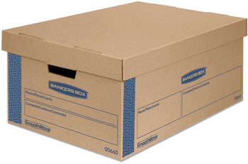 Bankers Box® SmoothMove™ Prime Moving & Storage Boxes Moving/Storage Lift-Off Lid, Half Slotted Container, Large, 15" x 24" 10", Brown/Blue, 8/Carton
