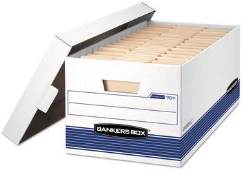 Bankers Box® STOR/FILE™ Medium-Duty Storage Boxes Letter Files, 12.88" x 25.38" 10.25", White/Blue, 12/Carton