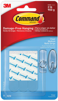Command™ Refill Strips Removable, Holds Up to 2 lbs, 0.63 x 1.75, Clear, 9/Pack