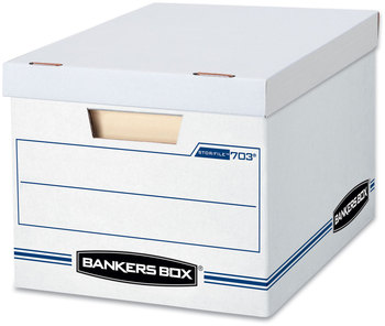 Bankers Box® STOR/FILE™ Basic-Duty Storage Boxes Letter/Legal Files, 12.5" x 16.25" 10.5", White/Blue, 4/Carton