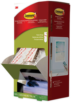 Command™ Poster Strips Removable, Holds Up to 1 lb per Pair, 0.63 x 1.75, White, 4/Pack, 100 Packs/Carton
