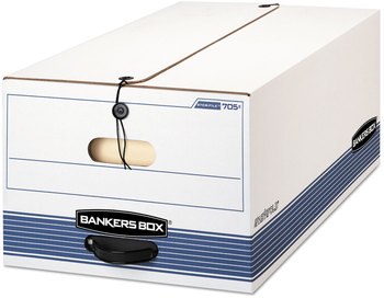 Bankers Box® STOR/FILE™ Medium-Duty Strength Storage Boxes Legal Files, 15.25" x 24.13" 10.75", White/Blue, 12/Carton