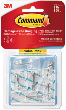 Command™ Clear Hooks and Strips Medium, Plastic, 2 lb Capacity, 6 8 Strips/Pack
