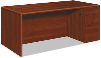 HON® 10700 Series™ Single Pedestal Desk with Full-Height on Right 72" x 36" 29.5", Cognac