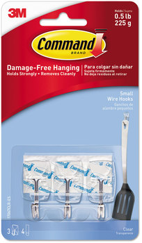Command™ Clear Hooks and Strips Small, Plastic/Metal, 0.5 lb Capacity, 3 4 Strips/Pack