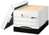 A Picture of product FEL-00724 Bankers Box® R-KIVE® Heavy-Duty Storage Boxes Letter/Legal Files, 12.75" x 16.5" 10.38", White/Black, 12/Carton