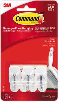 Command™ General Purpose Hooks Wire Small, Metal, White, 0.5 lb Capacity, 3 and 4 Strips/Pack