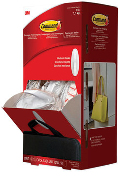 Command™ Designer Hooks General Purpose Medium, Plastic, White, 3 lb Capacity, 50 and Strips/Carton