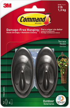 Command™ All Weather Hooks and Strips Medium, Plastic, Slate, 3 lb Capacity, 2 4 Strips/Pack