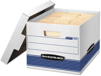 Bankers Box® STOR/FILE™ Medium-Duty Letter/Legal Storage Boxes Files, 12.75" x 16.5" 10.5", White/Blue, 12/Carton