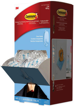 Command™ Clear Hooks and Strips Medium, Plastic, 2 lb Capacity, 50 with Adhesive Strips/Carton
