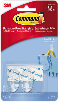 Command™ Clear Hooks and Strips Small, Plastic, 1 lb Capacity, 2 4 Strips/Pack