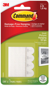 Command™ Picture Hanging Strips Repositionable, Holds Up to 1 lb per Pair, 0.63 x 2.13, White, 4 Pairs/Pack