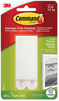 Command™ Picture Hanging Strips Removable, Holds Up to 4 lbs per Pair, 0.5 x 3.63, White, Pairs/Pack