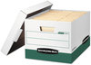 A Picture of product FEL-07241 Bankers Box® R-KIVE® Heavy-Duty Storage Boxes Letter/Legal Files, 12.75" x 16.5" 10.38", White/Green, 12/Carton