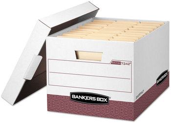 Bankers Box® R-KIVE® Heavy-Duty Storage Boxes Letter/Legal Files, 12.75" x 16.5" 10.38", White/Red, 12/Carton
