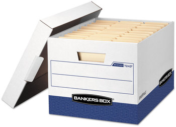 Bankers Box® R-KIVE® Heavy-Duty Storage Boxes Letter/Legal Files, 12.75" x 16.5" 10.38", White/Blue, 12/Carton