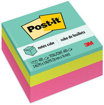 Post-it® Notes Original Cubes 3" x Aqua Wave Collection, 400 Sheets/Cube