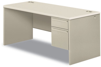 HON® 38000 Series™ Single Pedestal Desk Right 66" x 30" Light Gray/Silver