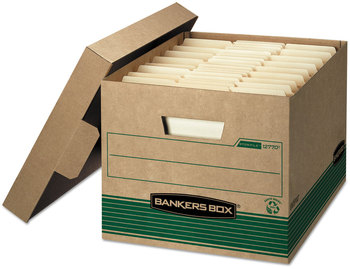 Bankers Box® STOR/FILE™ Medium-Duty 100% Recycled Storage Boxes Letter/Legal Files, 12.5" x 16.25" 10.25", Kraft/Green, 12/Carton