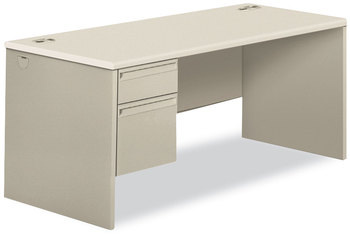 HON® 38000 Series™ Single Pedestal Desk Left 66" x 30" Light Gray/Silver