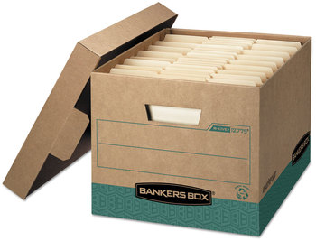 Bankers Box® R-KIVE® Heavy-Duty Storage Boxes Letter/Legal Files, 12.75" x 16.5" 10.38", Kraft/Green, 12/Carton