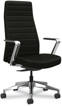 HON® Cofi™ Executive High Back Chair Supports Up to 300 lb, 15.5 20.5 Seat Height, Black Seat/Back, Polished Aluminum Base