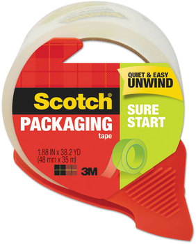 Scotch® Sure Start Packaging Tape with Dispenser, 3" Core, 1.88" x 38.2 yds, Clear