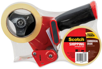 Scotch® Packaging Tape Dispenser Value Pack with Two Rolls of 3" Core, For Up to 0.75" x 60 yds, Red