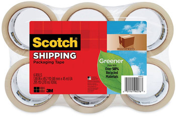 Scotch® Greener Commercial Grade Packaging Tape 3" Core, 1.88" x 49.2 yds, Clear, 6/Pack