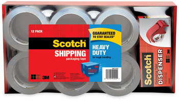 Scotch® 3850 Heavy-Duty Packaging Tape with DP300 Dispenser, 3" Core, 1.88" x 54.6 yds, Clear, 12/Pack