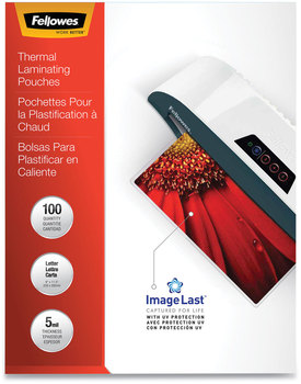 Fellowes® ImageLast™ Laminating Pouches with UV Protection 5 mil, 9" x 11.5", Clear, 100/Pack