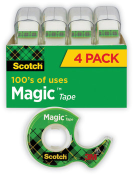 Scotch® Magic™ Tape in Handheld Dispenser 1" Core, 0.75" x 25 ft, Clear, 4/Pack