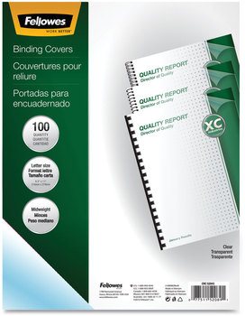Fellowes® Crystals™ Transparent Presentation Covers for Binding Systems Clear, with Square Corners, 11 x 8.5, Unpunched, 100/Pack