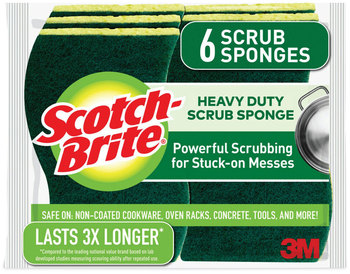 Scotch-Brite® Heavy-Duty Scrub Sponge 4.5 x 2.7, 0.6" Thick, Yellow/Green, 6/Pack
