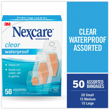 3M Nexcare™ Waterproof Bandages Clear Assorted Sizes, 50/Box
