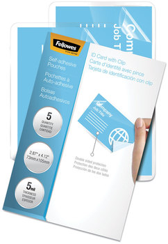 Fellowes® Self-Adhesive Laminating Pouches 5 mil, 3.88" x 2.38", Gloss Clear, 5/Pack