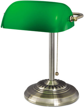 Alera® Banker's Lamp Traditional Green Glass Shade, 10.5w x 11d 13h, Antique Brass