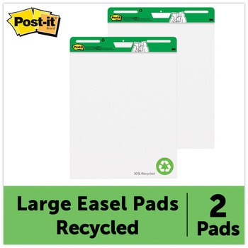 Post-it® Easel Pads Super Sticky Self-Stick Vertical-Orientation Green Headband, Unruled, 25 x 30, White, Sheets, 2/Carton