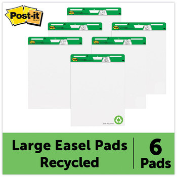 Post-it® Easel Pads Super Sticky Self-Stick Vertical-Orientation Pad Value Pack, Green Headband, Unruled, 25 x 30, White, Sheets, 6/Carton