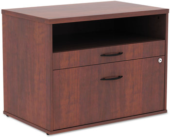 Alera® Open Office Desk Series Low File Cabinet Credenza 2-Drawer: Pencil/File, Legal/Letter, 1 Shelf,Cherry,29.5x19.13x22.88