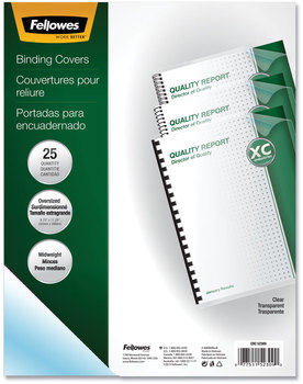 Fellowes® Crystals™ Transparent Presentation Covers for Binding Systems Clear, with Round Corners, 11.25 x 8.75, Unpunched, 25/Pack