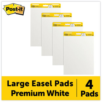 Post-it® Easel Pads Super Sticky Self-Stick Vertical-Orientation Pad Value Pack, Unruled, 25 x 30, White, Sheets, 4/Carton