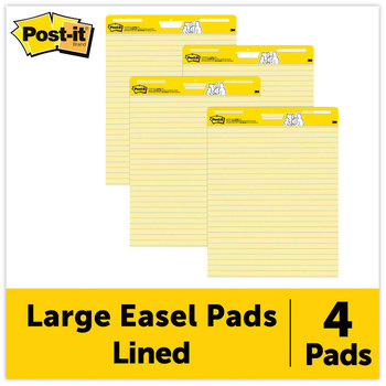 Post-it® Easel Pads Super Sticky Self-Stick Vertical-Orientation Pad Value Pack, Presentation Format (1.5" Rule), 25 x 30, Yellow, Sheets, 4/Carton